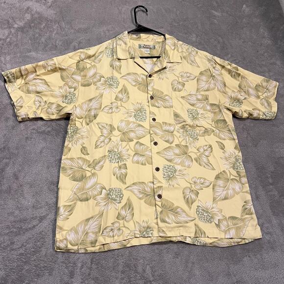 Tommy Bahama Other - Tommy Bahama Shirt Mens Large Yellow Green Floral Silk Camp Hawaiian Pocket